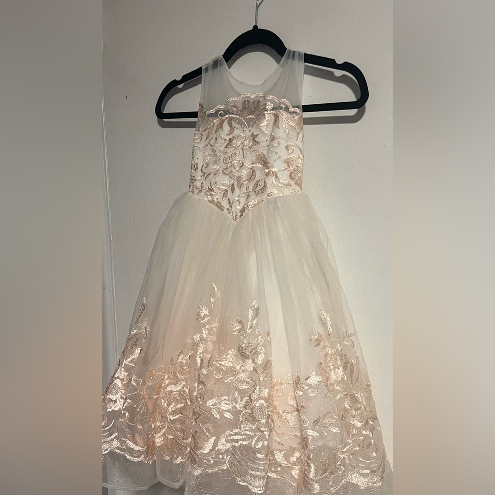 Elegant Cream and Peach Gold Floral Gown - Picture 4 of 12